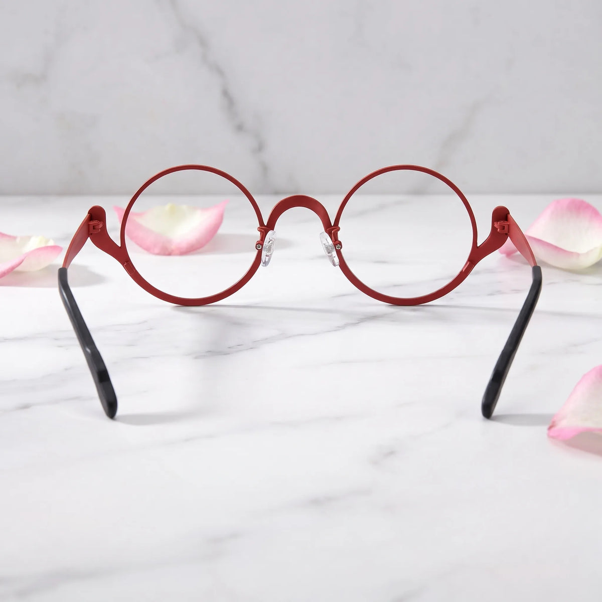 Barledear Crimson Artline eyeglasses back view showing the temple shape, rear frame structure, and comfortable full-rim design