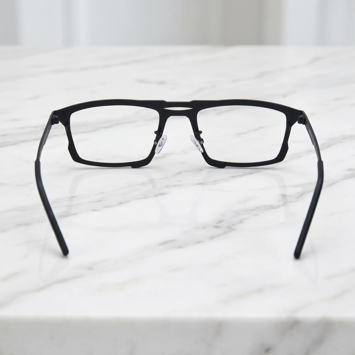 Barledear Crimson Noir eyeglasses back view showing full-rim square frame structure and curved temple tips