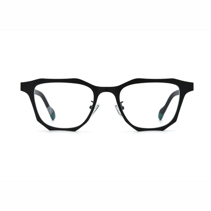 Barledear Crimson Noir eyeglasses front view with black geometric titanium square frame and contrast red temple detail