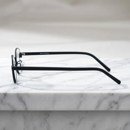 Barledear Crimson Noir eyeglasses angled side view showing slim temples adjustable nose pads and bridge detail