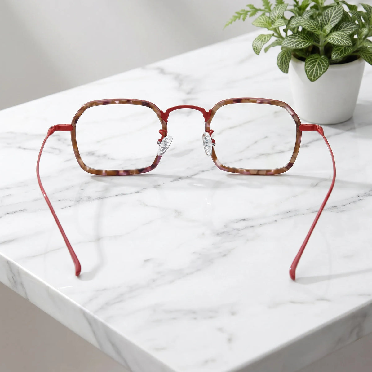 Barledear Crimson Tortoise Red eyeglasses back view showing temple shape and full-rim frame structure