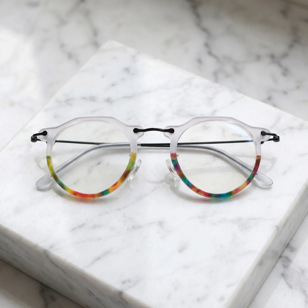 Barledear Crystal Rainbow eyeglasses folded display showing acetate front slim metal temples and acetate temple tips