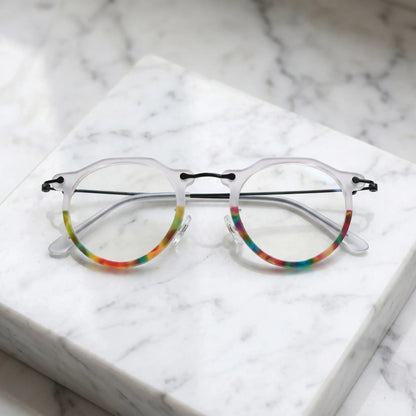 Barledear Crystal Rainbow eyeglasses folded display showing acetate front slim metal temples and acetate temple tips
