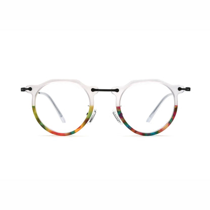 Barledear Crystal Rainbow eyeglasses front view with lightweight retro oval acetate metal full-rim frame