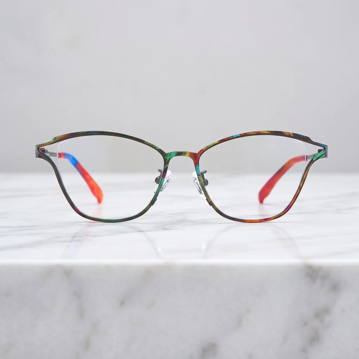 Barledear Dark Prism Tortoise eyeglasses shown in a clean lifestyle front view with dark multicolor mosaic frame detail