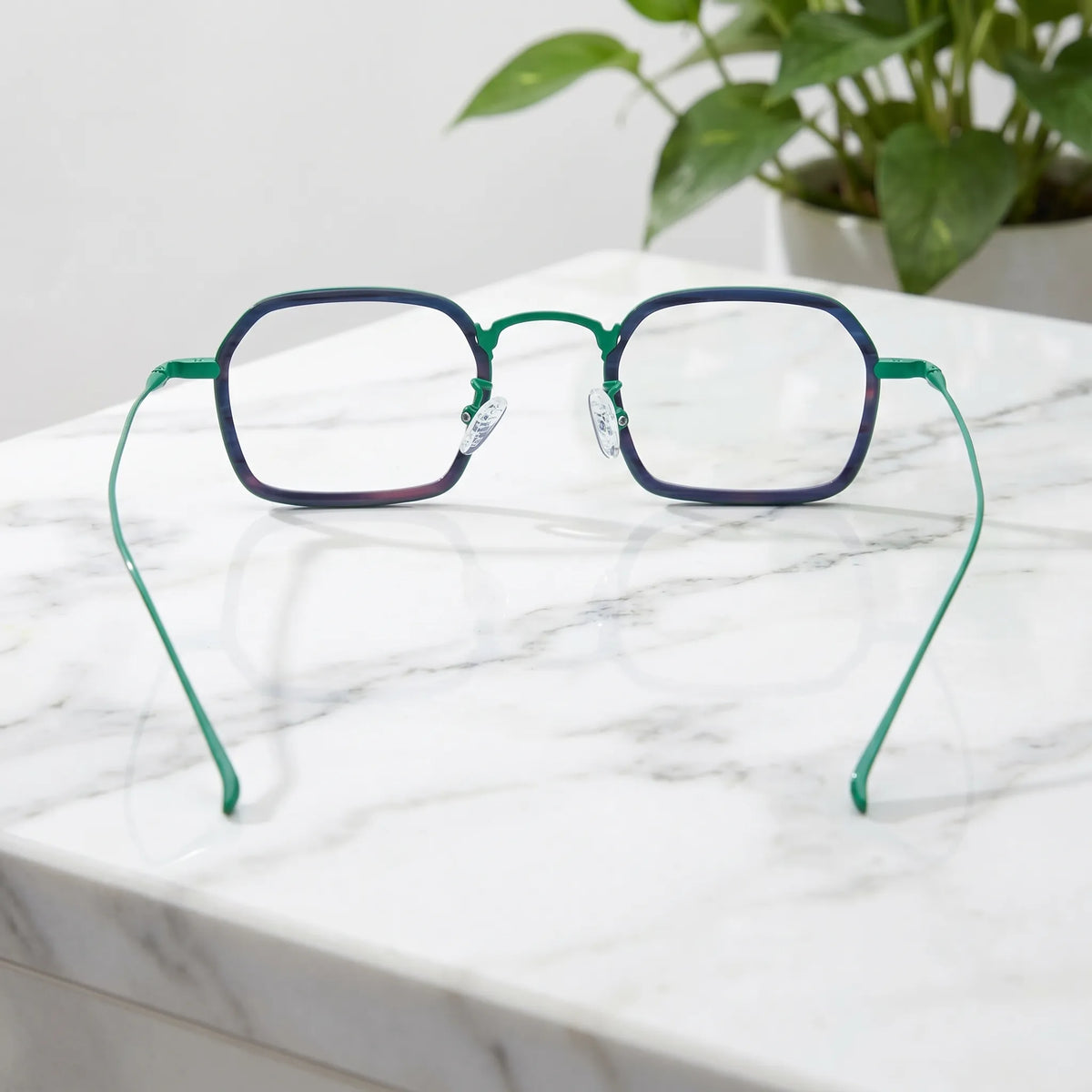 Barledear Emerald Graphite Green eyeglasses back view showing temple shape and full-rim frame structure