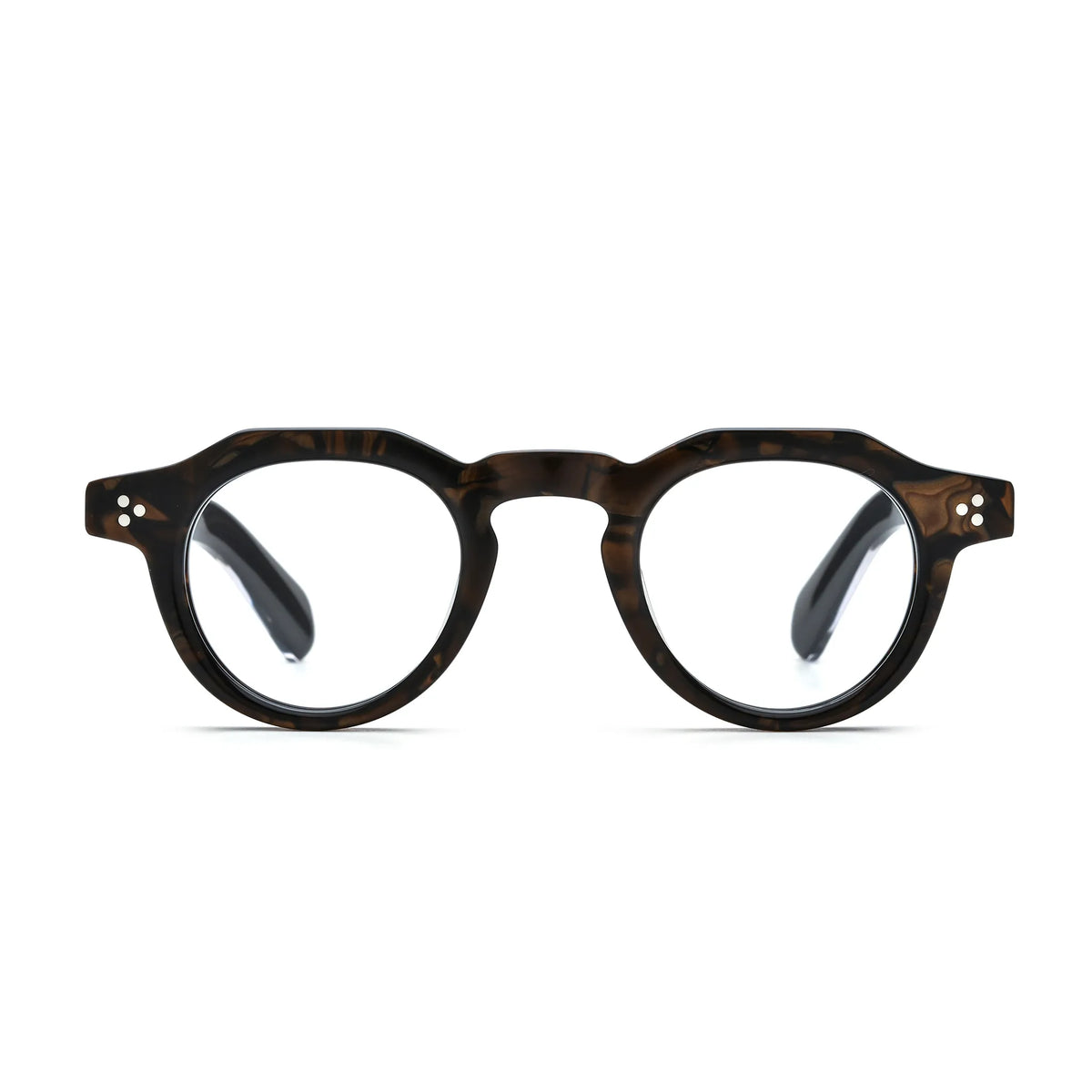 Barledear Espresso Tortoise retro geometric acetate eyeglasses with a deep brown tortoise pattern and sculpted keyhole bridge