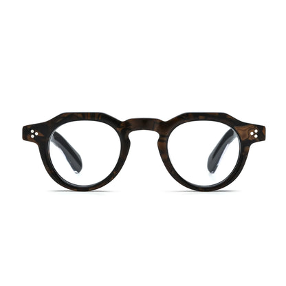 Barledear Espresso Tortoise retro geometric acetate eyeglasses with a deep brown tortoise pattern and sculpted keyhole bridge