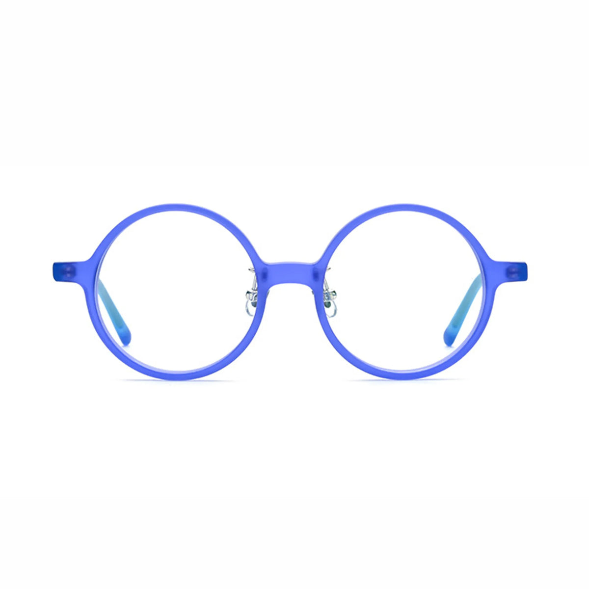 Barledear Frosted Iris Blue round acetate eyeglasses front view with lightweight full-rim frame and playful frosted blue finish