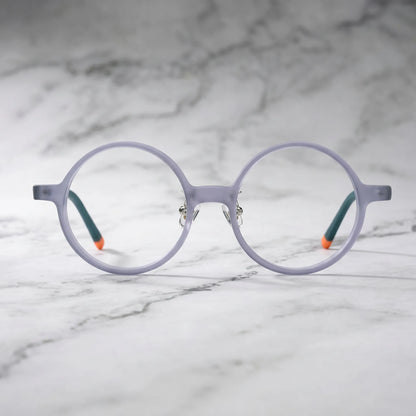 Barledear Frosted Smoke Ember round acetate eyeglasses shown in a clean lifestyle front view with translucent gray frame and dark temples