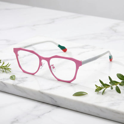 Barledear Fuchsia Jade eyeglasses angled side view showing slim temples, adjustable nose pads, and artistic bridge detail