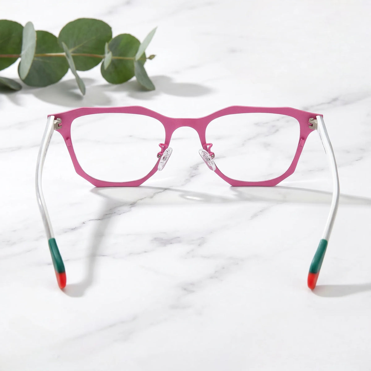 Barledear Fuchsia Jade eyeglasses back view showing temple curve, full-rim frame structure, and soft nose pads