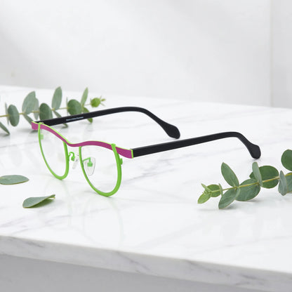 Barledear Fuchsia Lime Noir eyeglasses angled side view showing slim temples and bridge detail