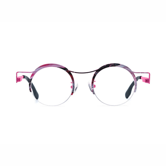 Barledear Fuchsia Marble eyeglasses front view with lightweight round pure titanium semi-rimless frame and adjustable nose pads