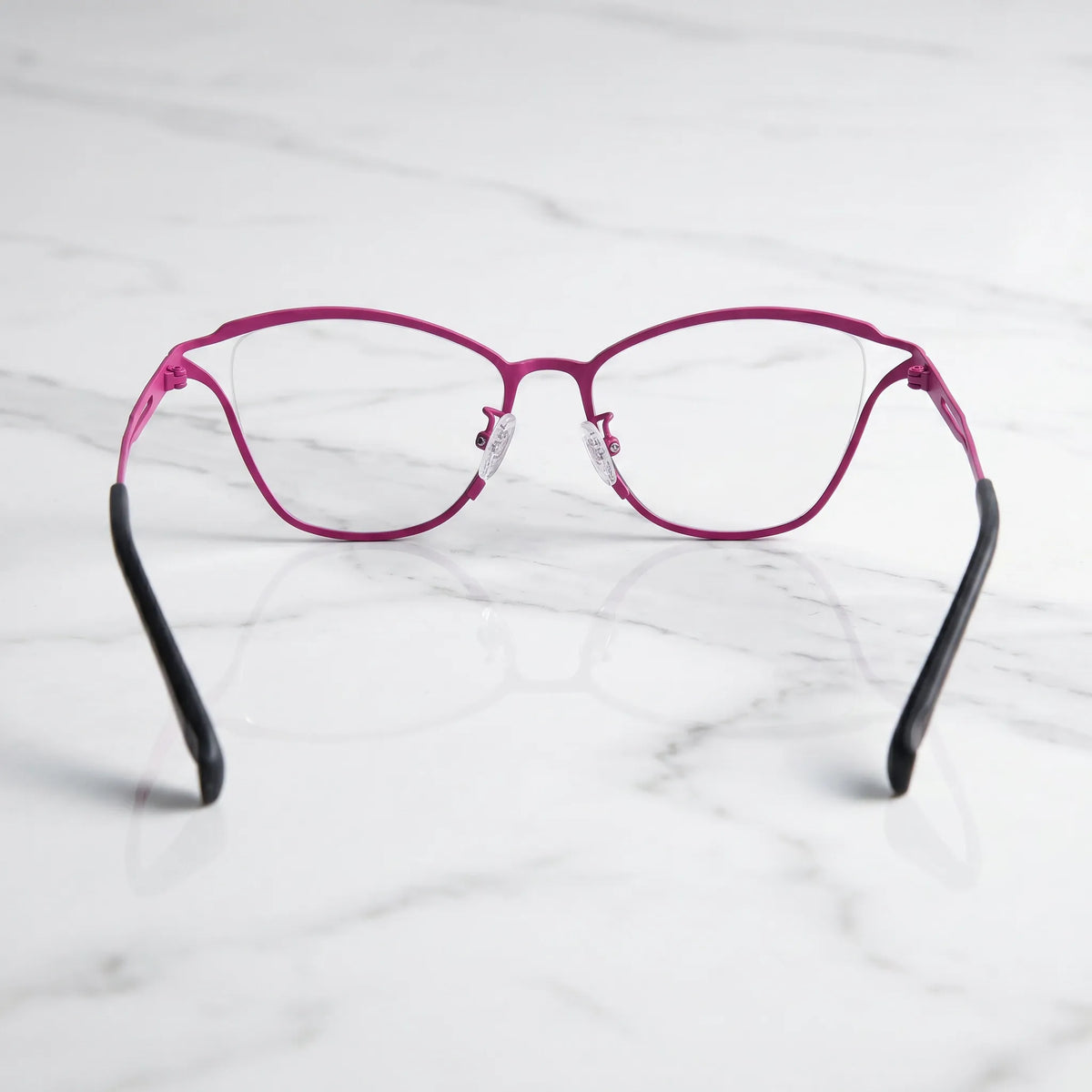 Barledear Fuchsia Mosaic eyeglasses back view showing full-rim frame structure, temple shape, and silicone nose pads