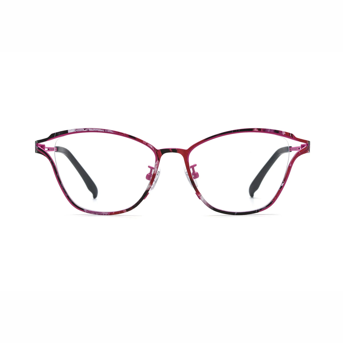 Barledear Fuchsia Mosaic eyeglasses front view with lightweight pure titanium butterfly cat-eye full-rim frame