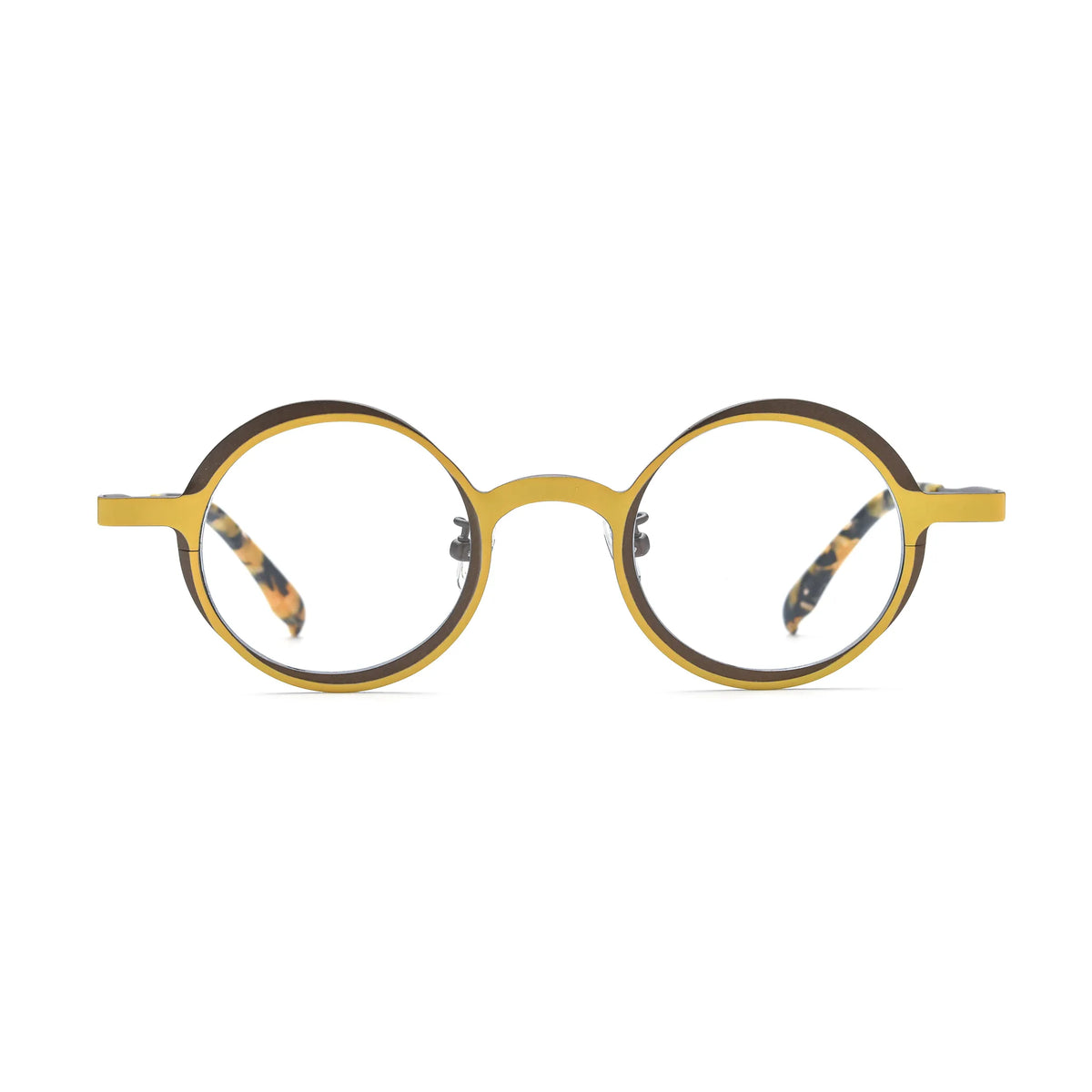 Barledear Golden Walnut round pure titanium eyeglasses front view with a lightweight two-tone full-rim frame