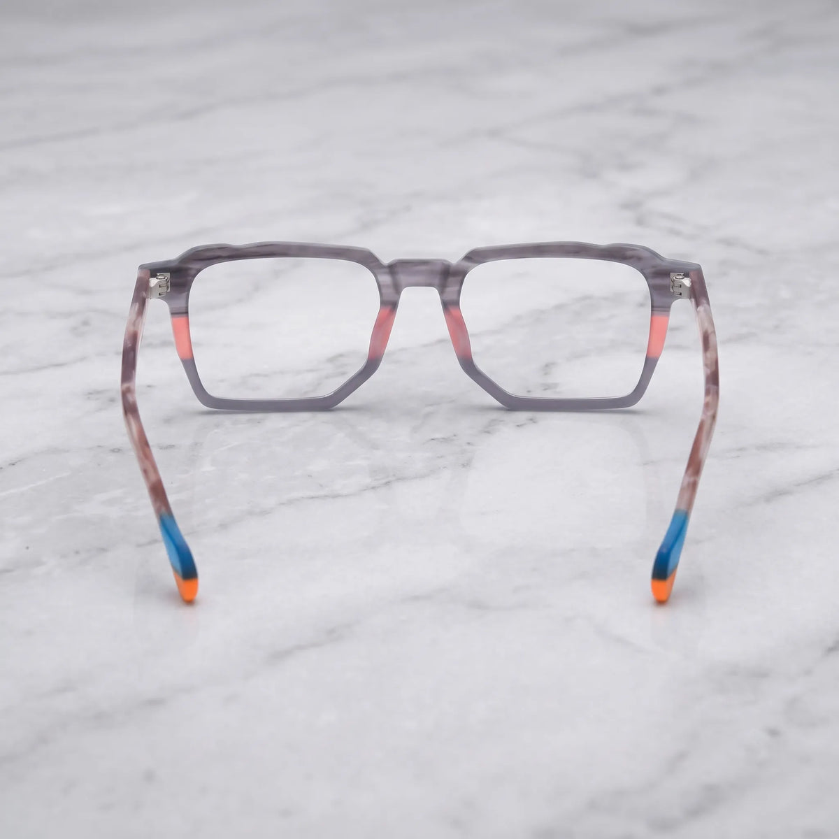Barledear Graphite Blush eyeglasses back view showing integrated nose pads metal hinges and full-rim structure
