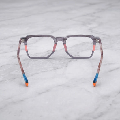Barledear Graphite Blush eyeglasses back view showing integrated nose pads metal hinges and full-rim structure