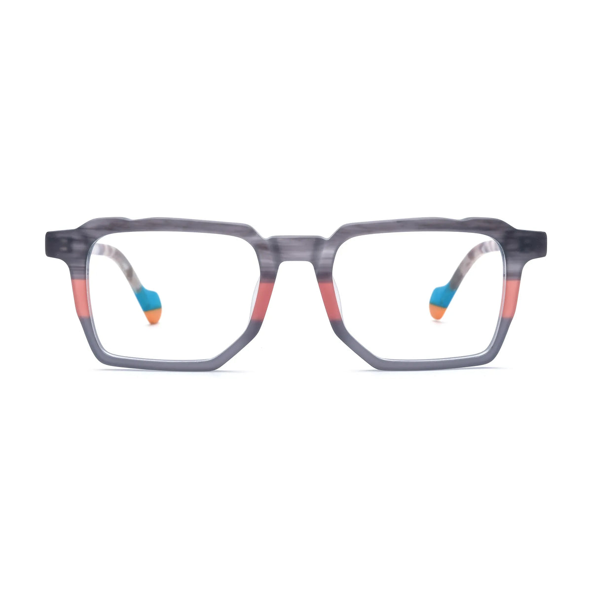 Barledear Graphite Blush square acetate eyeglasses front view with a matte gray and coral color-block frame