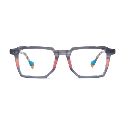 Barledear Graphite Blush square acetate eyeglasses front view with a matte gray and coral color-block frame