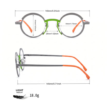 Barledear Graphite Gray Citrus Orange eyeglasses size chart with 140 mm frame width, 44 mm lens width, 41 mm lens height, 26 mm bridge, and 145 mm temple length