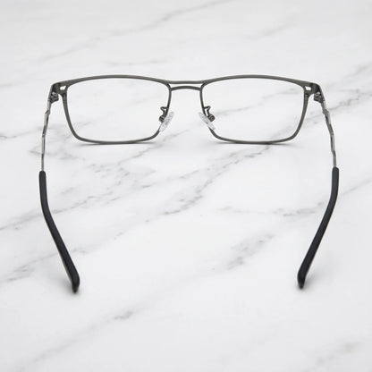 Barledear Graphite Gunmetal eyeglasses back view showing adjustable nose pads, full-rim frame, and temple construction