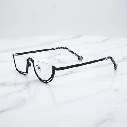 Barledear Graphite Mosaic Black eyeglasses angled side view showing patterned titanium temples and bridge