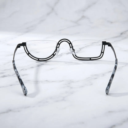 Barledear Graphite Mosaic Black eyeglasses back view showing temple shape and semi-rim frame structure