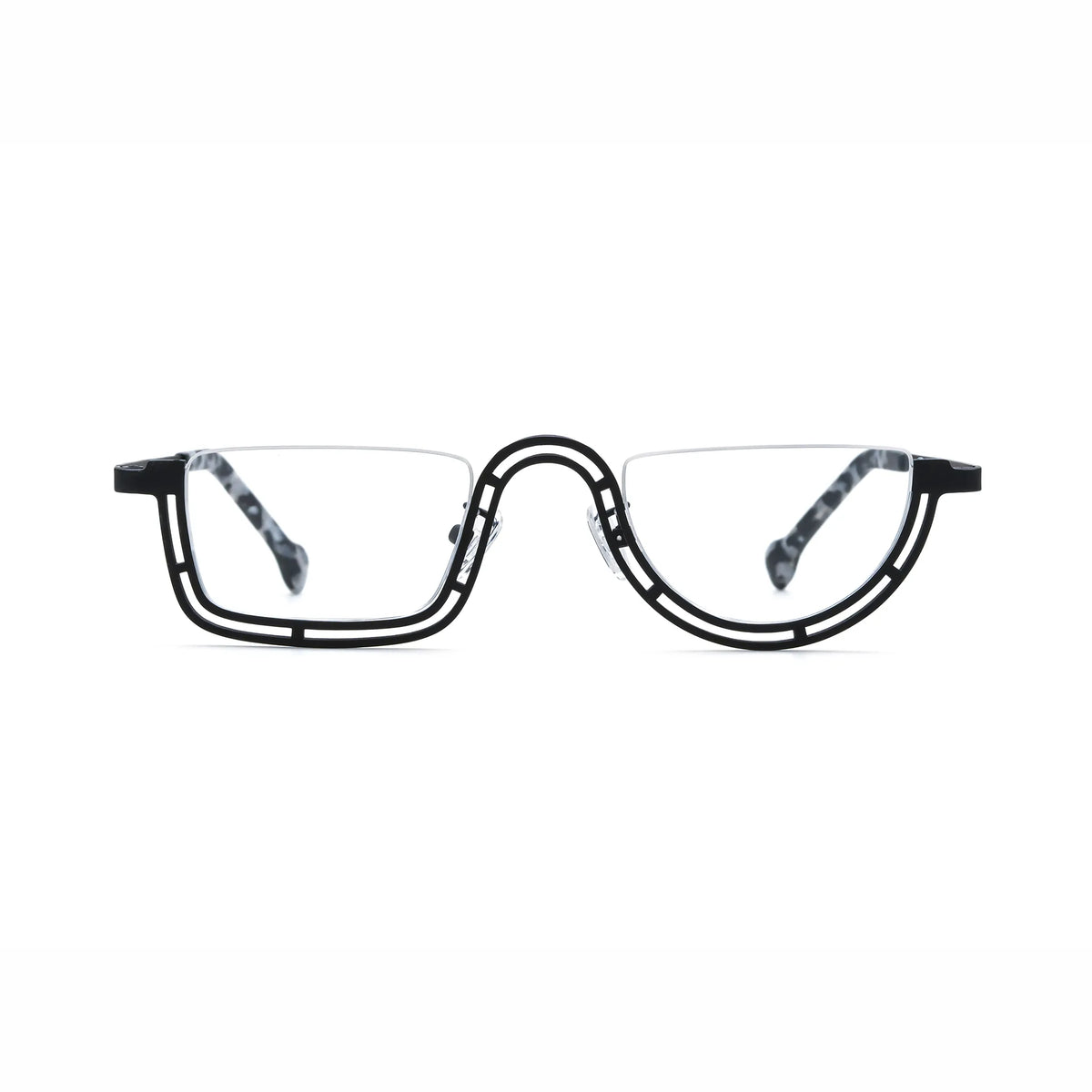 Barledear Graphite Mosaic Black eyeglasses front view with lightweight geometric titanium semi-rim frame