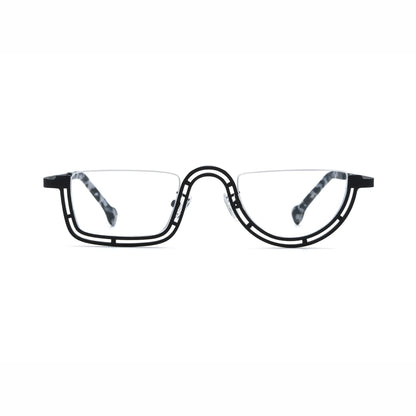 Barledear Graphite Mosaic Black eyeglasses front view with lightweight geometric titanium semi-rim frame