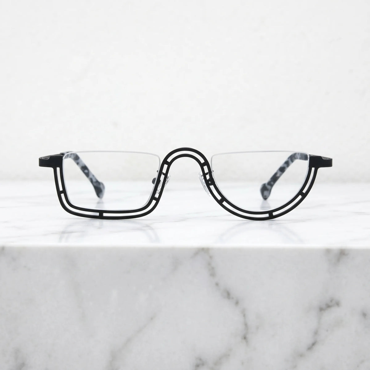 Barledear Graphite Mosaic Black eyeglasses shown in a clean lifestyle front view