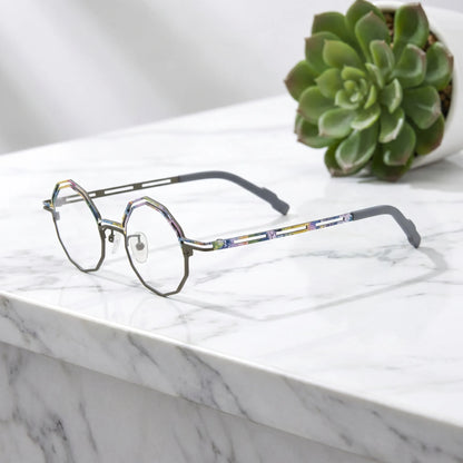 Barledear Graphite Mosaic eyeglasses angled side view showing slim cutout temples and bridge detail