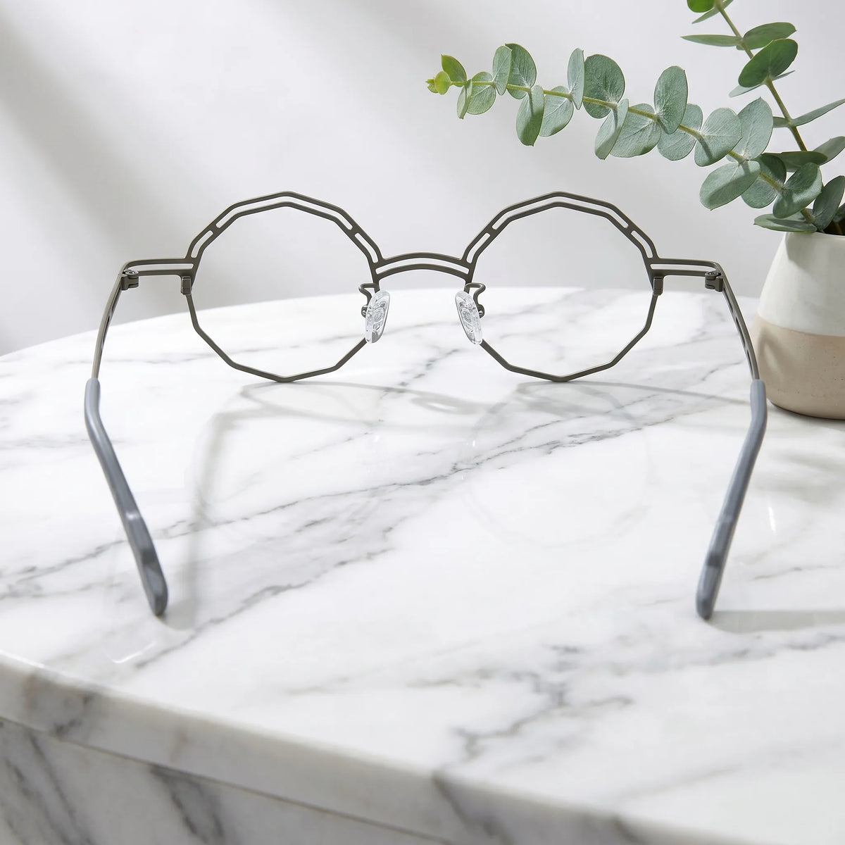Barledear Graphite Mosaic eyeglasses back view showing temple shape and full-rim frame structure