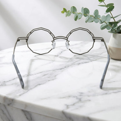 Barledear Graphite Mosaic eyeglasses back view showing temple shape and full-rim frame structure