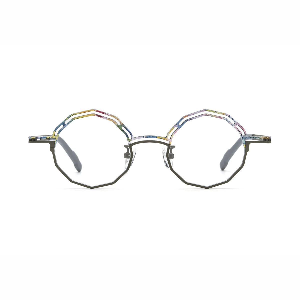 Barledear Graphite Mosaic eyeglasses front view with lightweight octagonal pure titanium frame