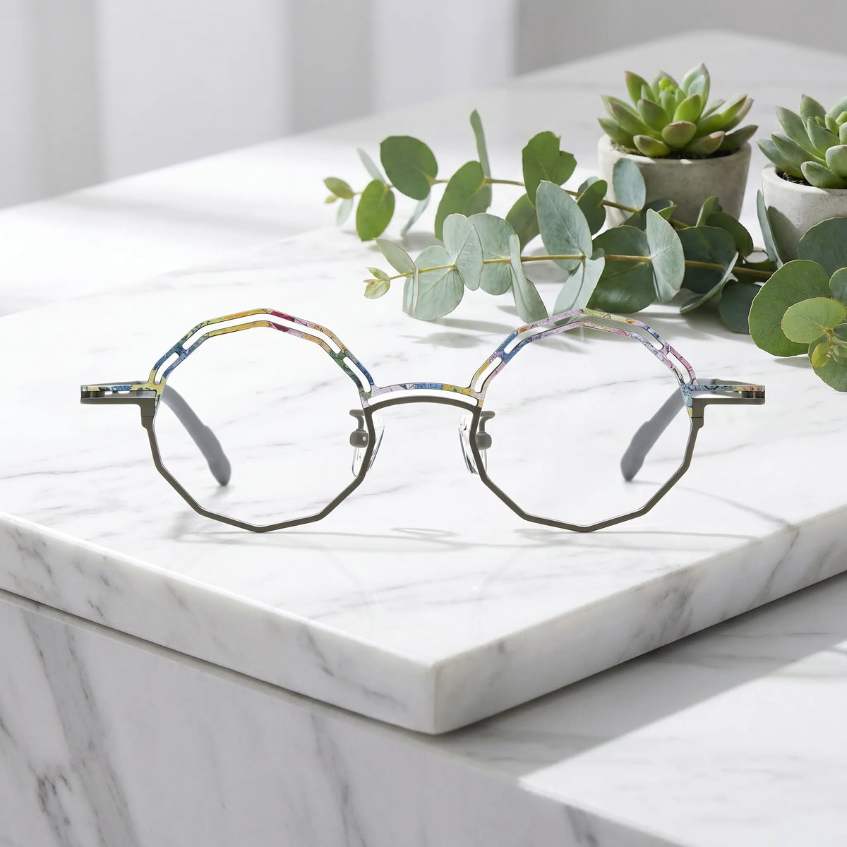 Barledear Graphite Mosaic eyeglasses shown in a clean lifestyle front view