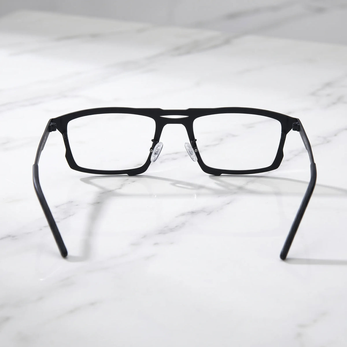 Barledear Graphite Noir eyeglasses back view showing full-rim square frame structure and curved temple tips