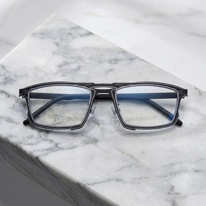 Barledear Graphite Noir eyeglasses folded display showing slim titanium frame and temple design