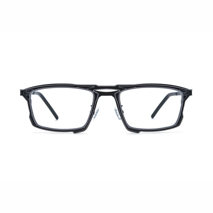 Barledear Graphite Noir eyeglasses front view with lightweight square pure titanium frame and futuristic geometric line detailing