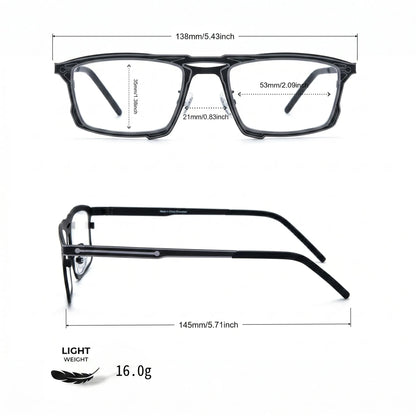 Barledear Graphite Noir eyeglasses size chart showing 138 mm frame width, 53 mm lens width, 35 mm lens height, 21 mm bridge, and 145 mm temple length