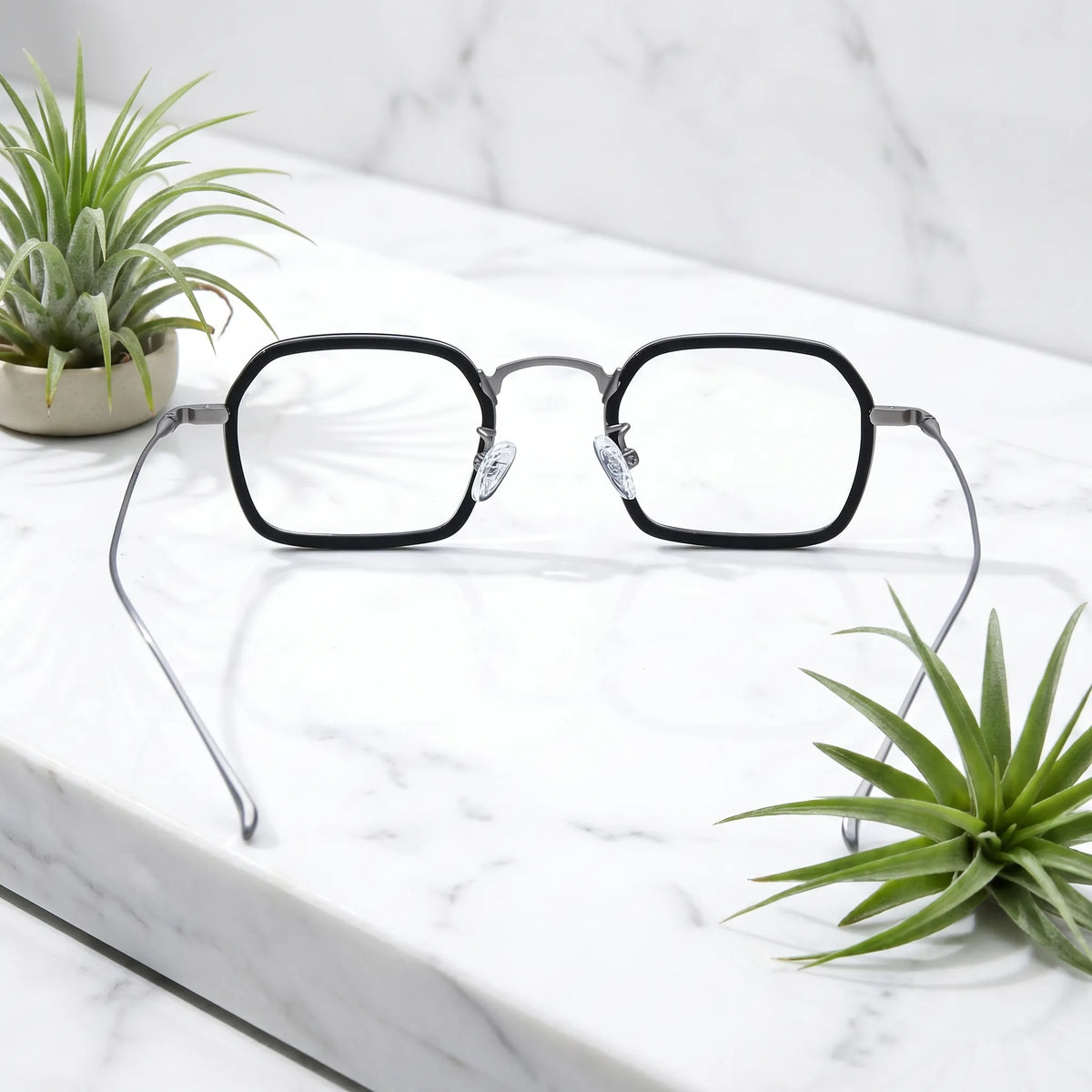 Barledear Graphite Titanium Silver eyeglasses back view showing temple shape and full-rim frame structure
