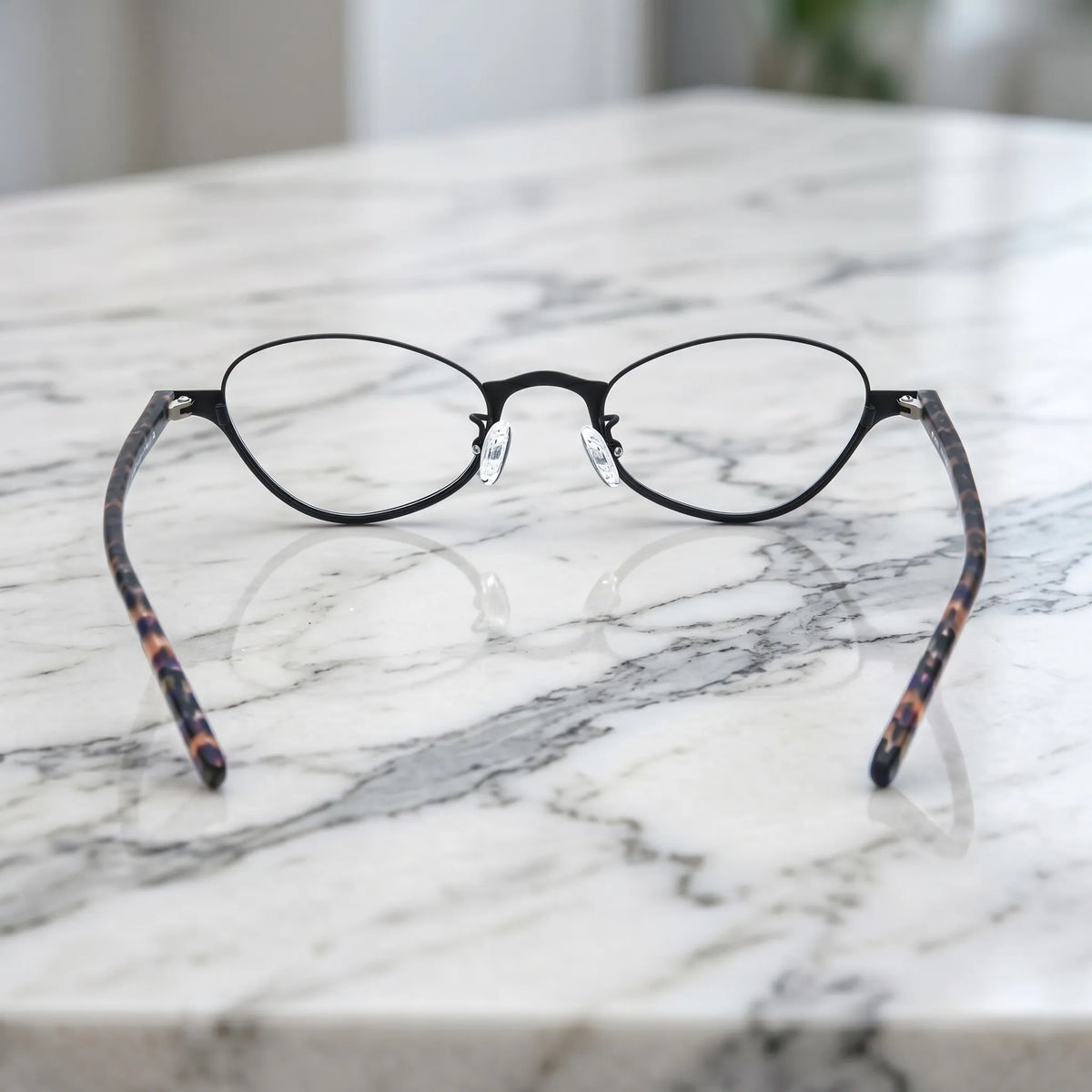 Barledear Graphite Tortoise eyeglasses back view showing acetate temple shape and lightweight full-rim frame structure