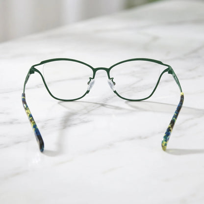 Barledear Green Mosaic eyeglasses back view showing full-rim frame structure, temple shape, and silicone nose pads