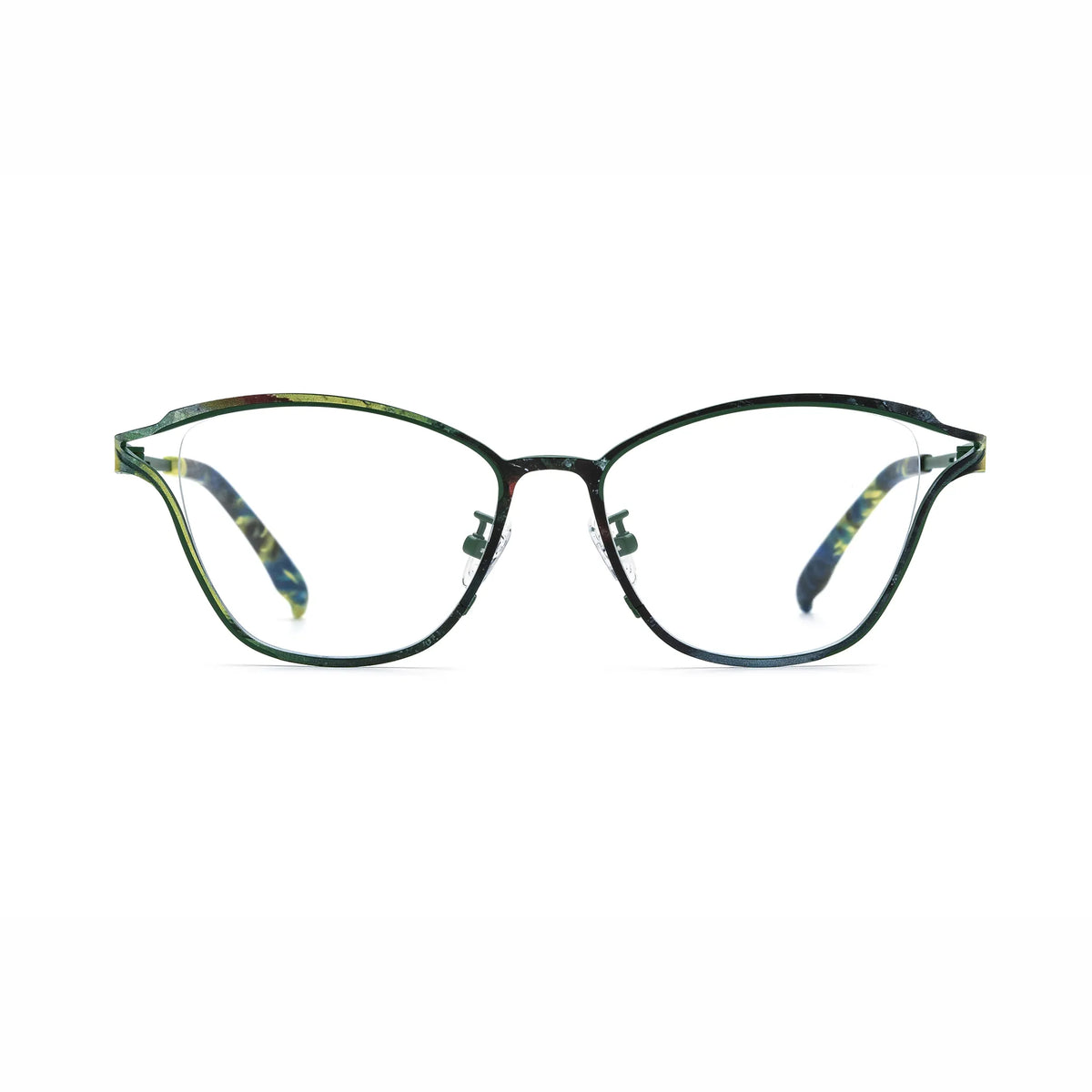 Barledear Green Mosaic eyeglasses front view with lightweight pure titanium butterfly cat-eye full-rim frame