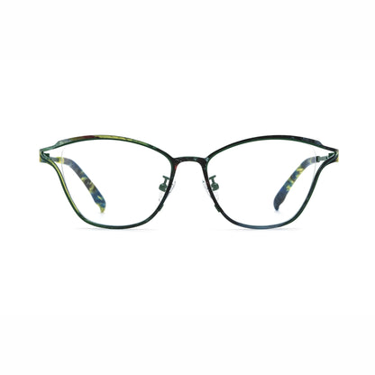 Barledear Green Mosaic eyeglasses front view with lightweight pure titanium butterfly cat-eye full-rim frame