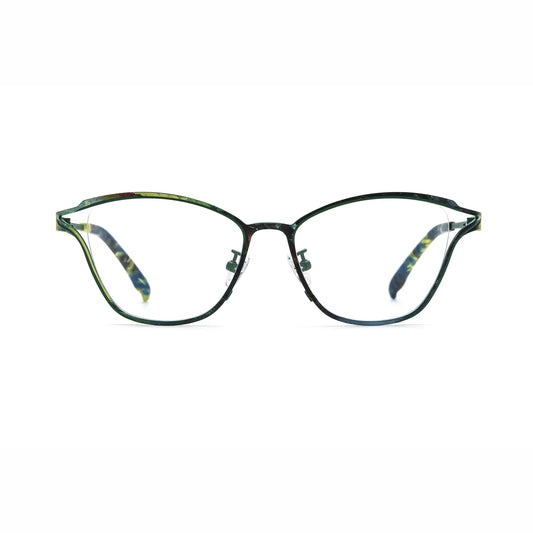 Barledear Green Mosaic eyeglasses front view with lightweight pure titanium butterfly cat-eye full-rim frame