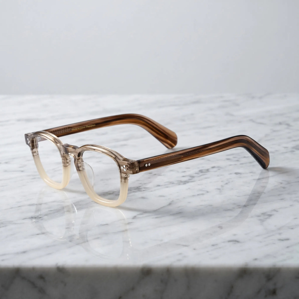 Barledear Honey Crystal Brown eyeglasses angled side view showing crystal brown acetate temples and bridge detail