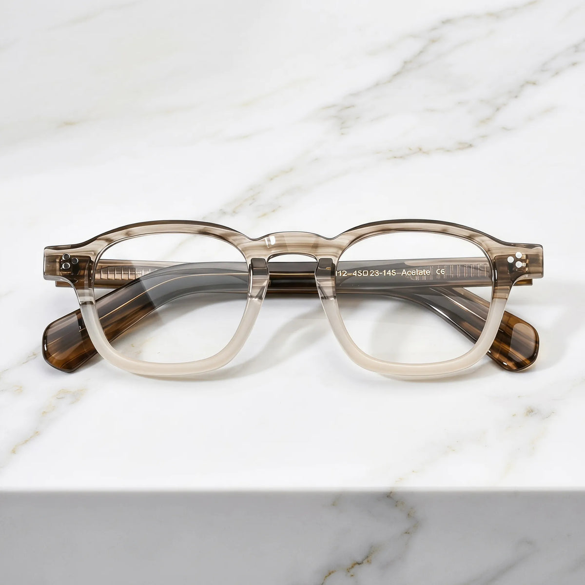 Barledear Honey Crystal Brown eyeglasses folded display showing full-rim acetate frame and patterned temple design