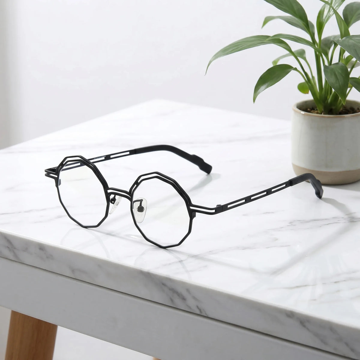 Barledear Ink Noir eyeglasses angled side view showing slim cutout temples and bridge detail
